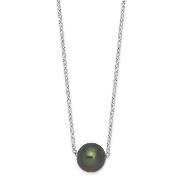 Kazi Luxury Sterling Silver Rhodium 8-9mm Semi-rd Tahit Saltwater Pearl Necklace